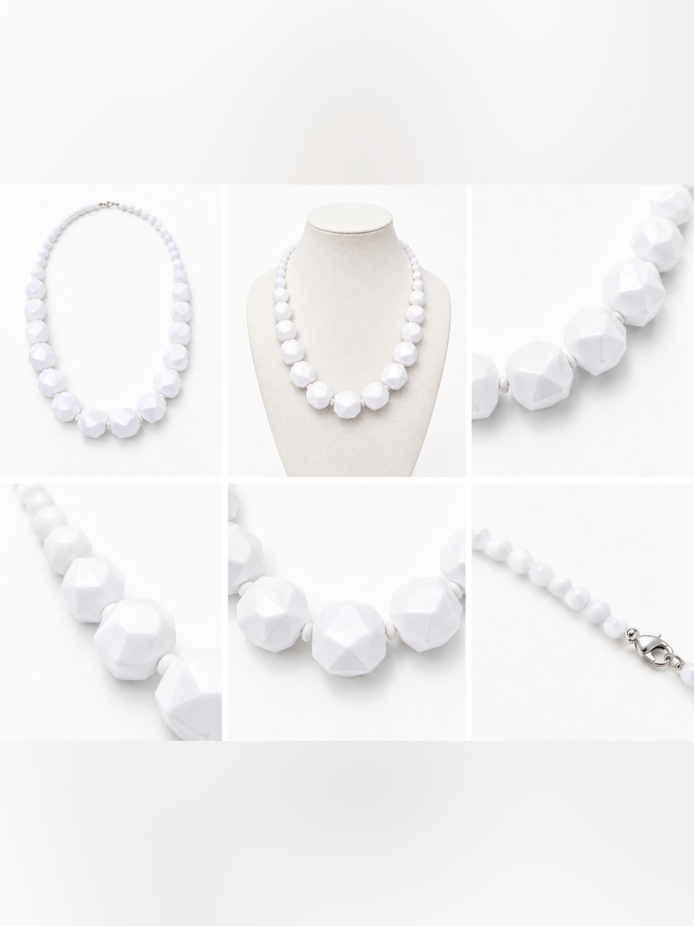White Faceted Bead Necklace - Women Jewelry